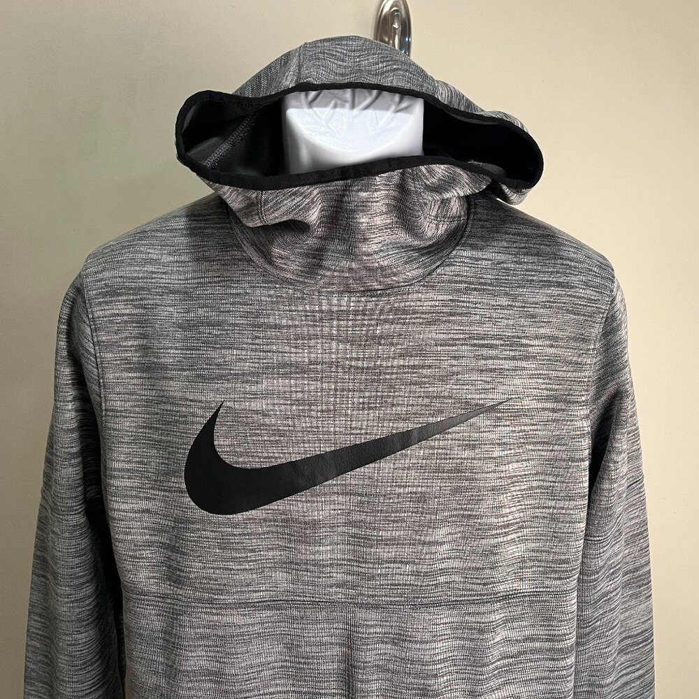 🏃 Nike Dri-FIT Men’s S Marled Gray Black Hooded Sweatshirt Hoodie EUC 🖤